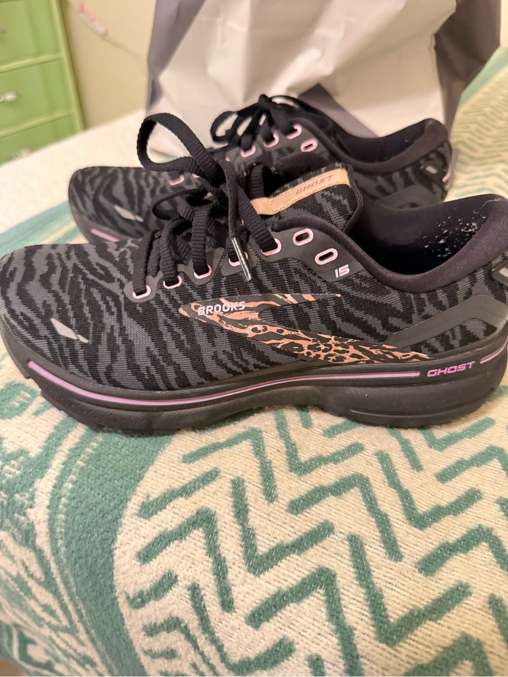 Brooks Ghost Women's Black with Pink and Tan Accents Running Shoes